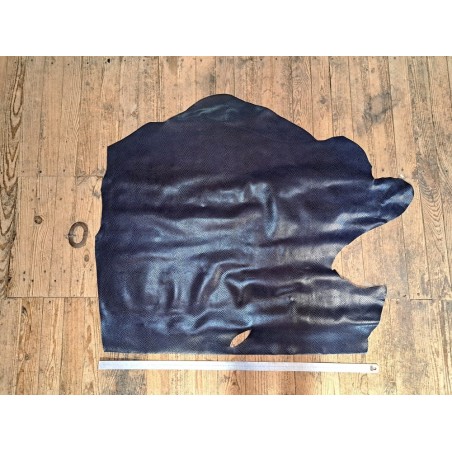 Demi-peau de cuir de vachette grain façon serpent - bleu - maroquinerie - Cuir en Stock