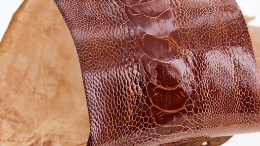 peau de patte d'autruche marron gold brillant maroquinerie accessoire luxe exotique cuir en stock