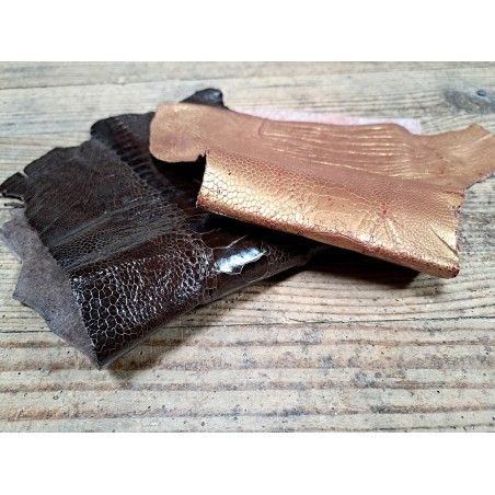 Lot de 2 pattes d'autruche - A - Chocolat/Gold - Cuir en Stock