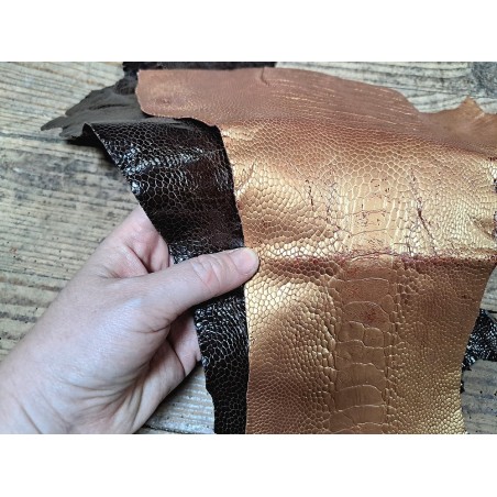 Lot de 2 pattes d'autruche - A - Chocolat/Gold - Cuir en Stock