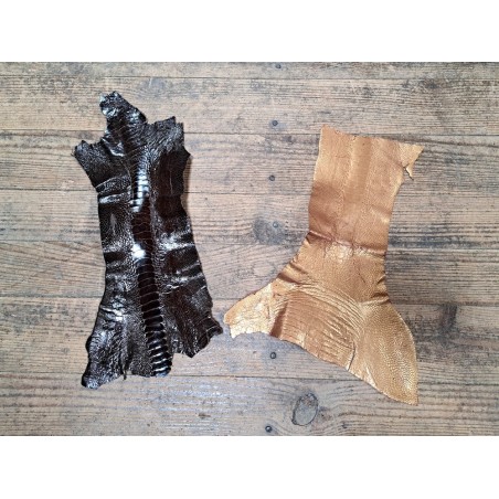 Lot de 2 pattes d'autruche - A - Chocolat/Gold - Cuir en Stock