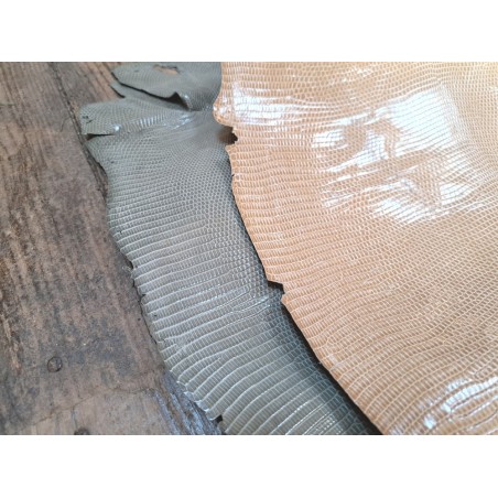 Lot de 2 peaux de cuir de lézard - A - Vert pastel/Beige
