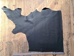 Demi-peau de cuir de vache grainé - Noir mat - B - Cuir en Stock