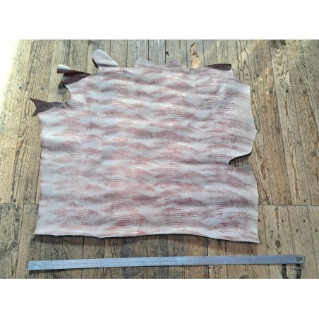 Demi-peau de cuir de veau façon lézard - Beige / Bordeaux nacré