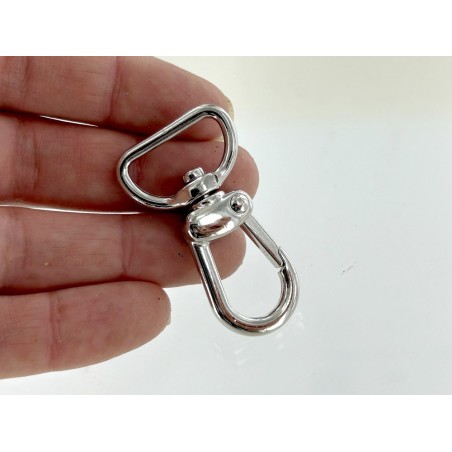 Mousqueton pivotant en arc 20mm - Nickelé - Cuir en Stock