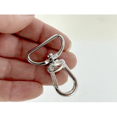 Mousqueton pivotant en arc 25mm - Nickelé - Cuir en Stock