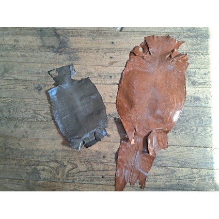 Lot de 2 peaux de cuir de lézard - B - Gris/Caramel