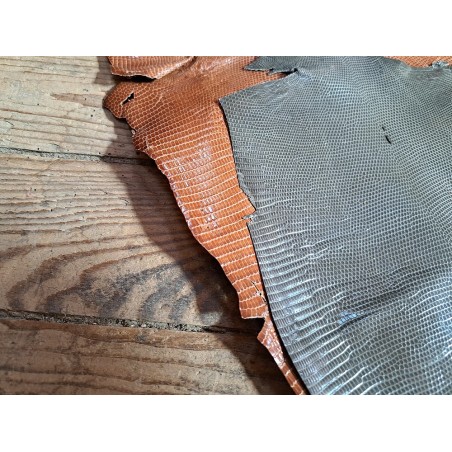 Lot de 2 peaux de cuir de lézard - B - Gris/Caramel