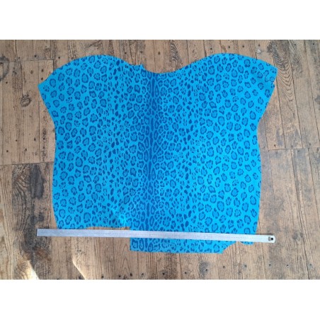 Peau de veau velours façon jaguar- bleu - Cuir en stock