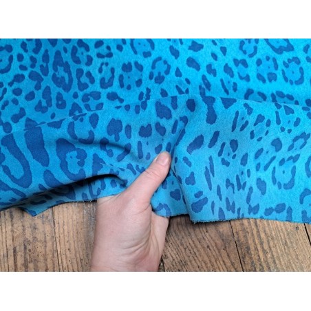 Peau de veau velours façon jaguar- bleu - cuir en stock