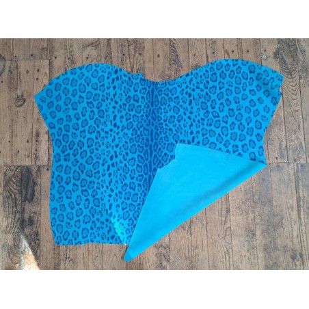 Peau de veau velours façon jaguar- bleu - Cuir en Stock