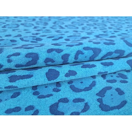 Peau de veau velours façon jaguar- bleu - Cuirenstock