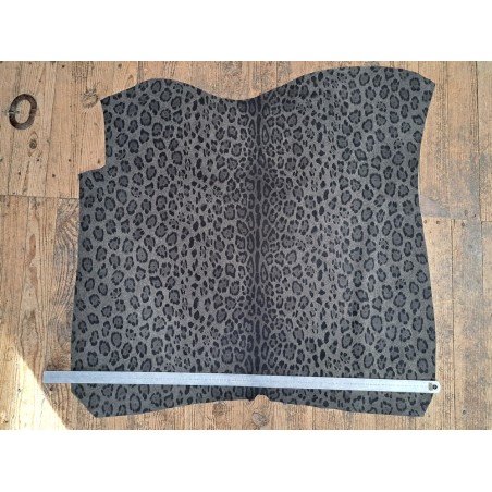 Peau de veau velours façon jaguar- gris - Cuir en stock
