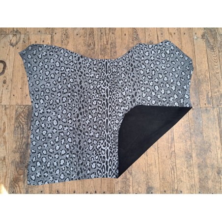 Peau de veau velours façon jaguar- noir - cuir en stock