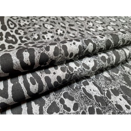 Peau de veau velours façon jaguar- noir - Cuir en stock