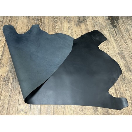Demi-peau de cuir de veau BOX lisse - tannage ferme - anthracite - Cuir en Stock