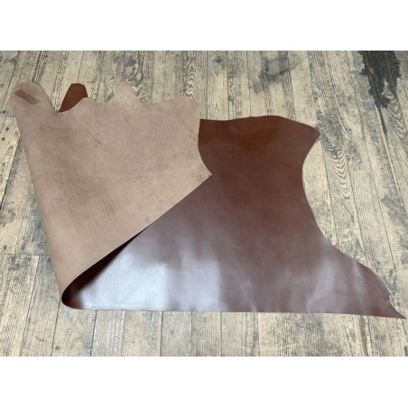 Demi-peau de cuir de veau BOX lisse - tannage ferme - noisette - Cuir en Stock