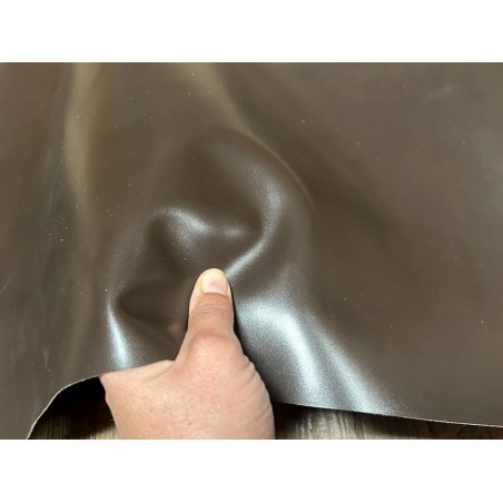 Demi-peau de cuir de veau BOX lisse - tannage ferme - brun kaki - Cuir en Stock