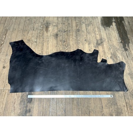 Demi-peau de cuir de veau BOX lisse - tannage ferme - nuancé effet tamponné - ANTHRACITE - Cuir en Stock