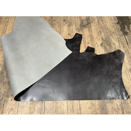 Demi-peau de cuir de veau BOX lisse - tannage ferme - nuancé effet tamponné - ANTHRACITE - Cuir en Stock