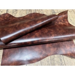Demi-peau de cuir de veau BOX lisse - tannage ferme - nuancé effet tamponné - marron - Cuir en Stock