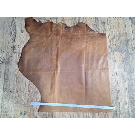 Demi-peau de cuir de vachette pullup ciré - Brun - C