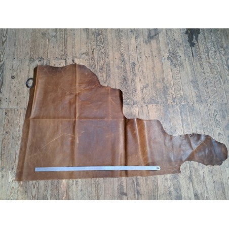 Demi-peau de cuir de vachette pullup ciré - Brun - A