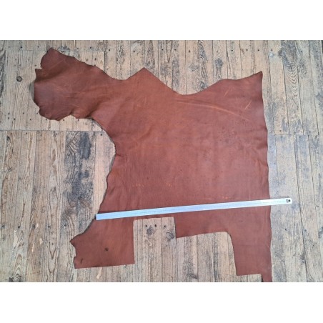 Demi-peau de cuir de vachette pullup - Brun rouge -A- Cuir en Stock