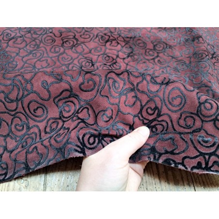 Demi peau de veau velours - fantaisie - bordeaux- cuir en stock
