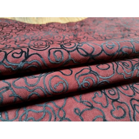 Demi peau de veau velours - fantaisie - bordeaux- Cuir en Stock