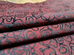 Demi peau de veau velours - fantaisie - bordeaux- Cuir en Stock