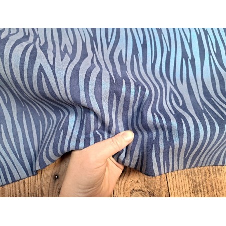 Peau de veau velours bleu - zèbre - maroquinerie - Cuirenstock