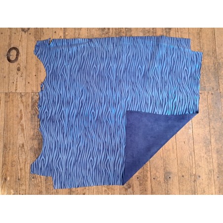 Peau de veau velours bleu - zèbre - maroquinerie - cuirenstock