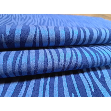 Peau de veau velours bleu - zèbre - maroquinerie - Cuir en stock