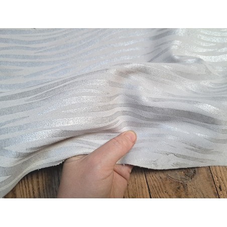 Peau de veau velours blanc/argent - zèbre - maroquinerie - Cuirenstock