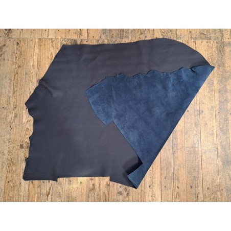 Cuir de taurillon- pleine fleur - Noir bleuté - Cuir en Stock