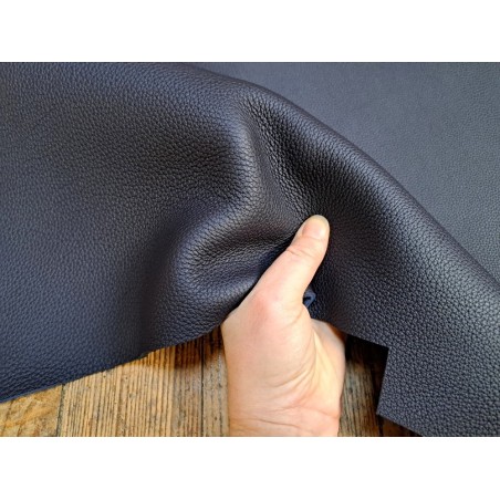 Cuir de taurillon- pleine fleur - Noir bleuté - cuir en stock