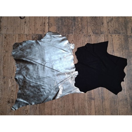 Lot de 2 peaux uniques - Cuir de chèvre et d'agneau - H