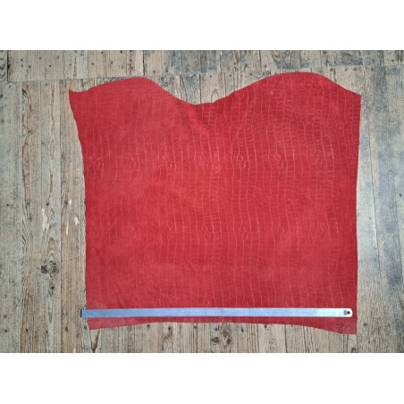 Peau de veau velours grain façon crocodile - rouge - maroquinerie - Cuir en stock