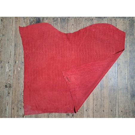 Peau de veau velours grain façon crocodile - rouge - maroquinerie - Cuirenstock