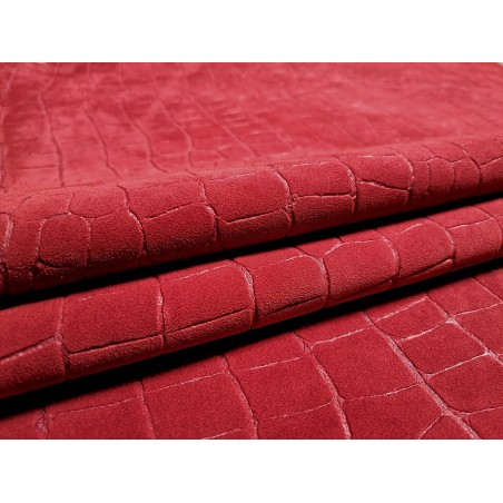 Peau de veau velours grain façon crocodile - rouge - maroquinerie - cuir en stock