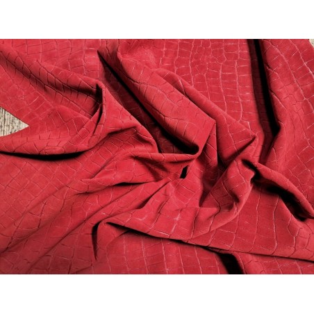 Peau de veau velours grain façon crocodile - rouge - maroquinerie - Cuir en Stock