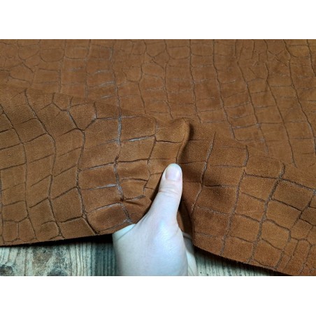 Peau de veau velours grain façon crocodile - brun - maroquinerie - Cuir en Stock