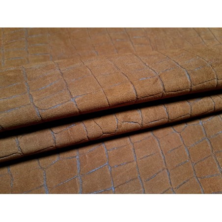 Peau de veau velours grain façon crocodile - brun - maroquinerie - Cuirenstock