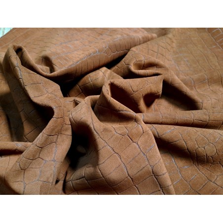 Peau de veau velours grain façon crocodile - brun - maroquinerie - Cuir en Stock