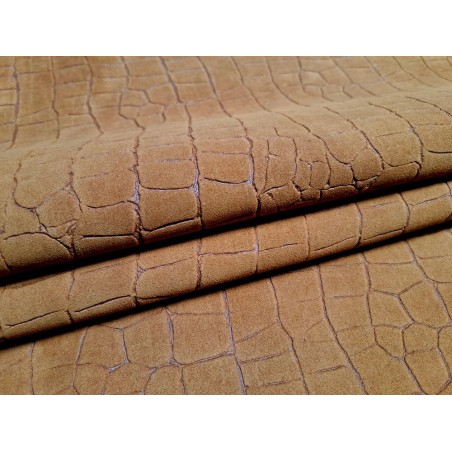 Peau de veau velours grain façon crocodile - caramel - maroquinerie - cuirentock