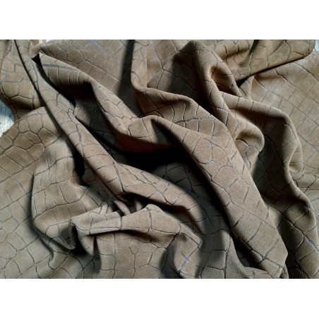 Peau de veau velours grain façon crocodile - brun kaki - maroquinerie - Cuir en Stock