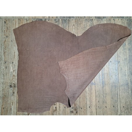Peau de veau velours grain façon crocodile - marron - maroquinerie - Cuirenstock