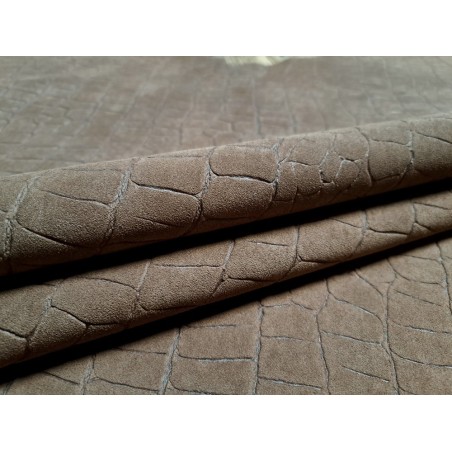 Peau de veau velours grain façon crocodile - marron - maroquinerie - Cuir en Stock