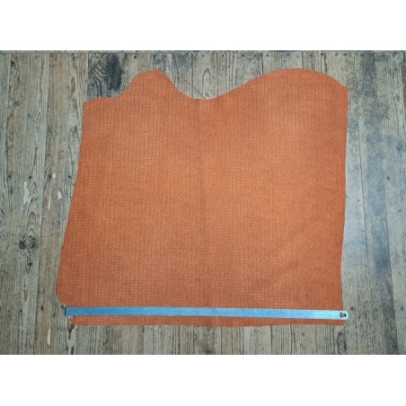 Peau de veau velours grain façon crocodile - orange - maroquinerie - Cuir en stock